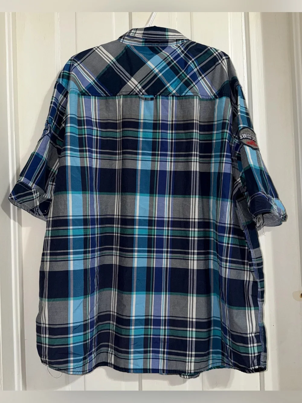 Men's Swiss cross size 5X Blue Plaid Button-Up Shirt blue